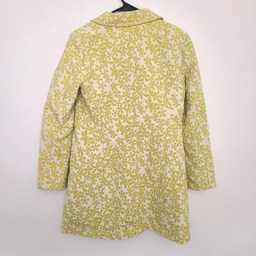 Nine West Sz M Lime Green Yellow Spring Floral Pea Coat Jacket Tailored Retro - Picture 7 of 11